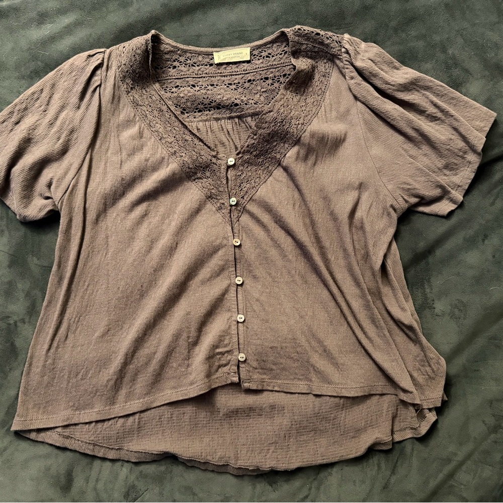 Lucky Brand Brown Lace Detail Blouse